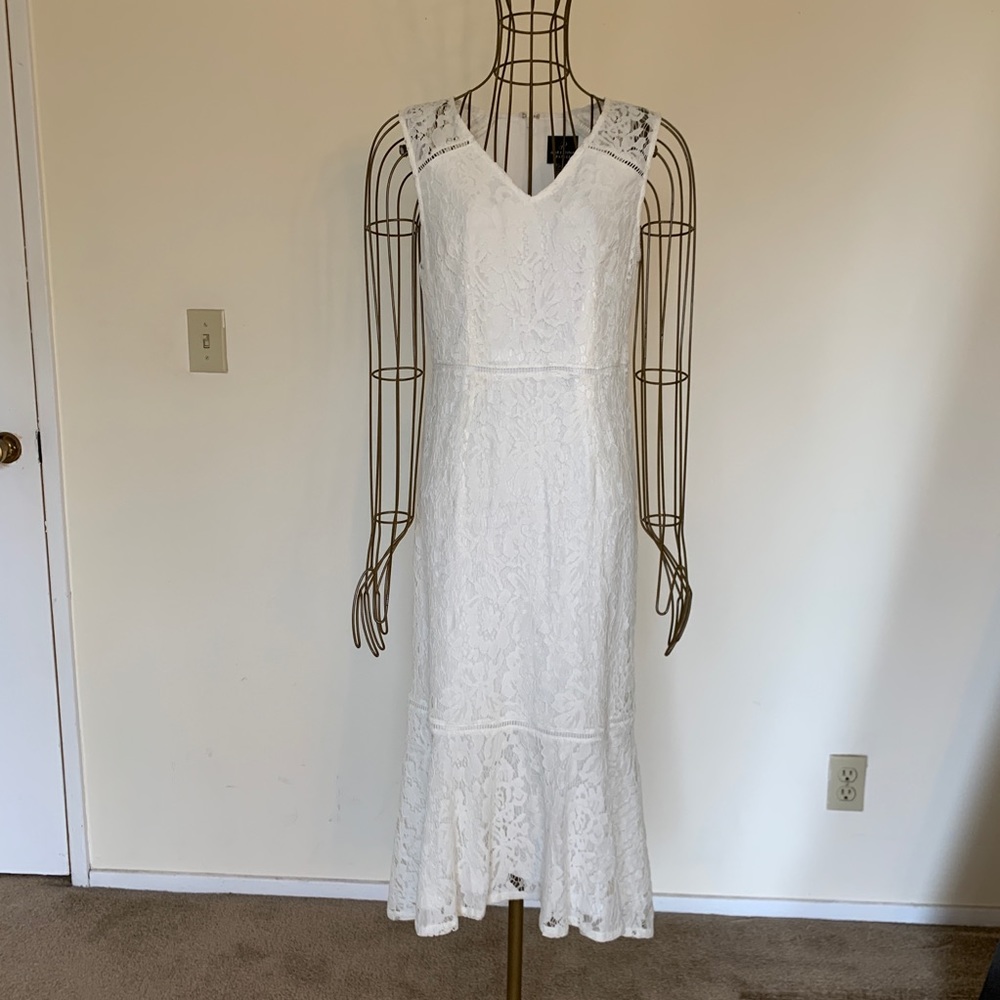 Adrianna Papell Cynthia Lace Flounce Hem Dress